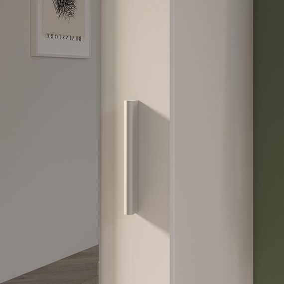 FORTE NET106 Schrank 50, Schuhschrank, Garderobenschrank, Abstellraum, Drehtürenschrank, 1-türig mit Einlegeböden, Weiß mit Spiegel, 50 cm breit x 180 cm hoch x 35 cm tief