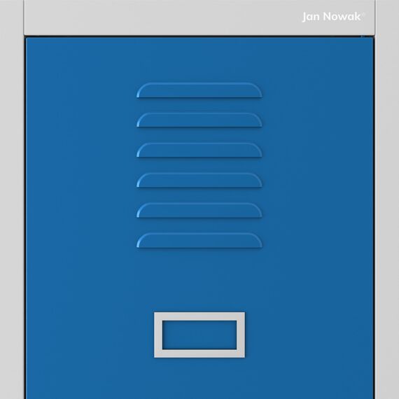 Jan Nowak Spind Schrank, Metallschrank, Kleiderschrank, Schließfachschrank | 2 Abteile mit Kleiderstange, Trennwände, Lüftungsschlitze, 4 Kleiderhaken pro Abteil | 180 cm x 80 cm x 50 cm, Grau-Blau