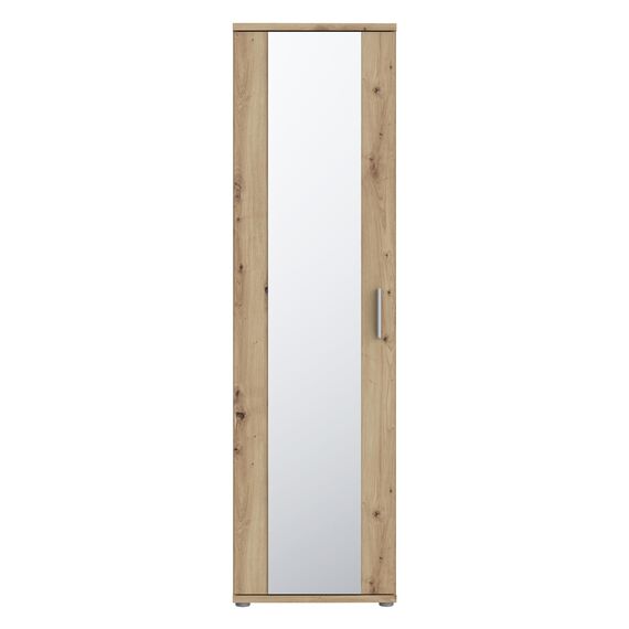 Forte NET106 Schuhschrank 50, schmaler Flurschrank mit 6 Einlegeböden und Spiegelfront, Flur, Diele, Holzwerkstoff, Artisan Eiche Holzdekor, 50,2 cm breit x 179,1 cm hoch x 34,8 cm tief