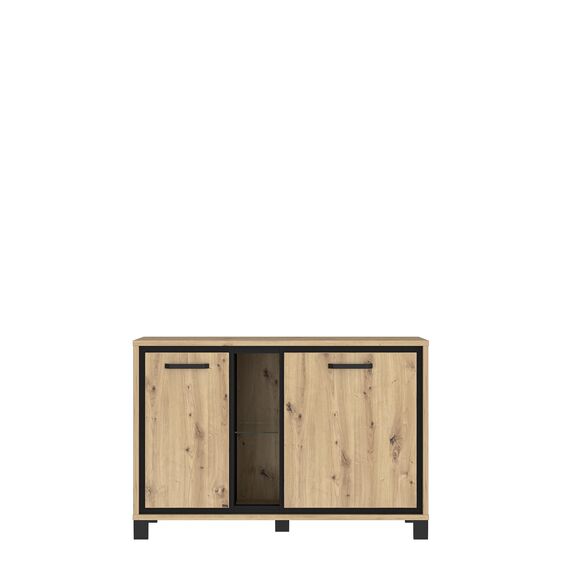 FORTE Trondheim Kommode mit 2 Türen, Holzwerkstoff, Artisan Eiche kombiniert mit Schwarz Eiche, 46,6 x 81,3 x 120,4 cm