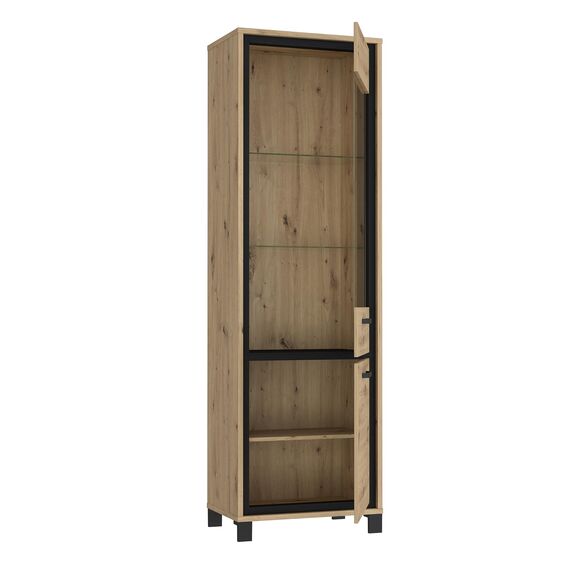 FORTE Trondheim Vitrine mit 2 Türen, Holzwerkstoff, Artisan Eiche kombiniert mit Schwarz Eiche, 64,4 x 209 x 41,5 cm