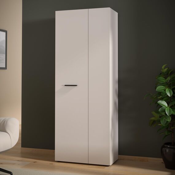 Forte NET306 moderner Mehrzweckschrank 70, schmaler Schrank, 2-türig, Holzwerkstoff, Flur, Diele, Kaschmir|Beige, 68,7 cm breit x 181,1 cm hoch x 36,5 cm tief