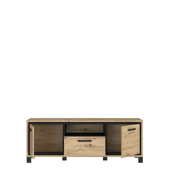 FORTE Trondheim TV-Unterschrank, Holzwerkstoff, Artisan Eiche kombiniert mit Schwarz Eiche, B x H x T: 158,4 x 58,9 x 41,5 cm