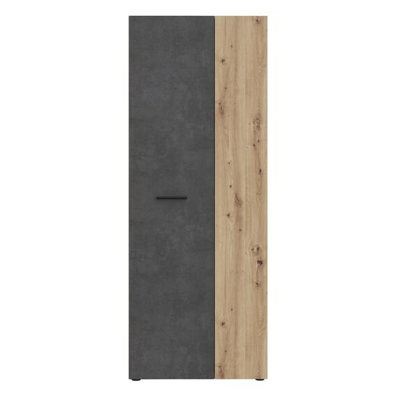 Forte NET106 Schrank 70, Schuhschrank, Garderobenschrank, Abstellraum, Drehtürenschrank, 2-türig mit Einlegeböden, Betonoptik mit Holzdekor: Artisan Eiche, 68,7 cm breit x 181,1 cm hoch x 36,5 cm tief
