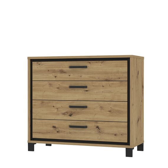FORTE TRONDHEIM Kommode mit 4 Schubladen, Holzwerkstoff, Artisan Eiche / Schwarzeiche, 104.7 x 81.3 x 41.5 cm