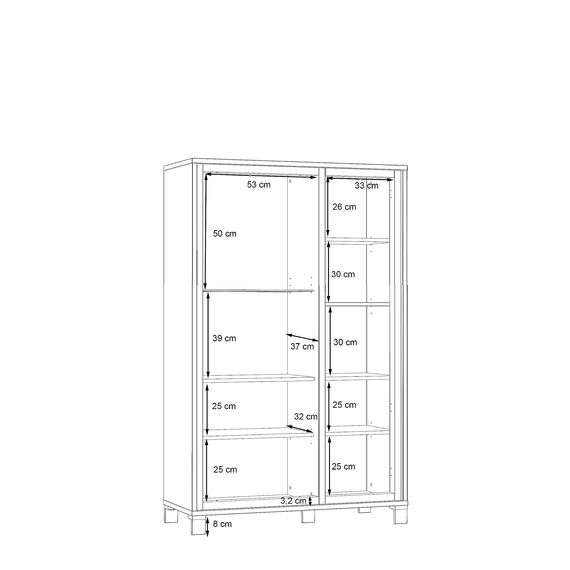 FORTE Trondheim Highboardvitrine mit 1 Tür und 1 Glastür, Holzwerkstoff, Artisan Eiche kombiniert mit Schwarz Eiche, 101,4 x 161 x 41,5 cm