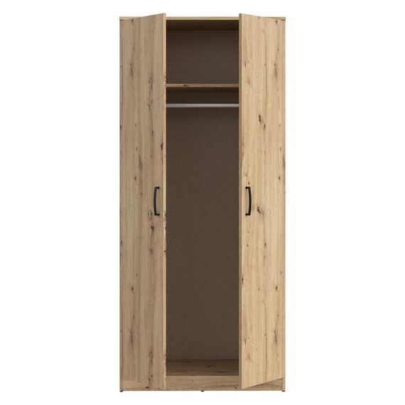 FORTE NIKO Kleiderschrank 82, Scandi Kleiderschrank mit 2 Türen, Holzwerkstoff, Artisan Eiche Dekor, 81,9 cm breit, 185 cm hoch, 52,7 cm tief