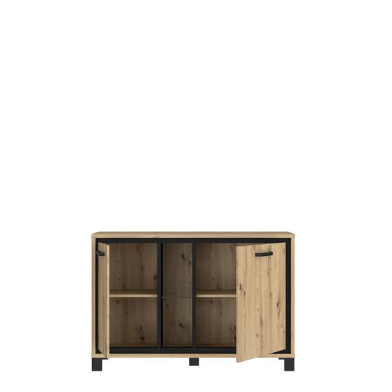 FORTE Trondheim Kommode mit 2 Türen, Holzwerkstoff, Artisan Eiche kombiniert mit Schwarz Eiche, 46,6 x 81,3 x 120,4 cm