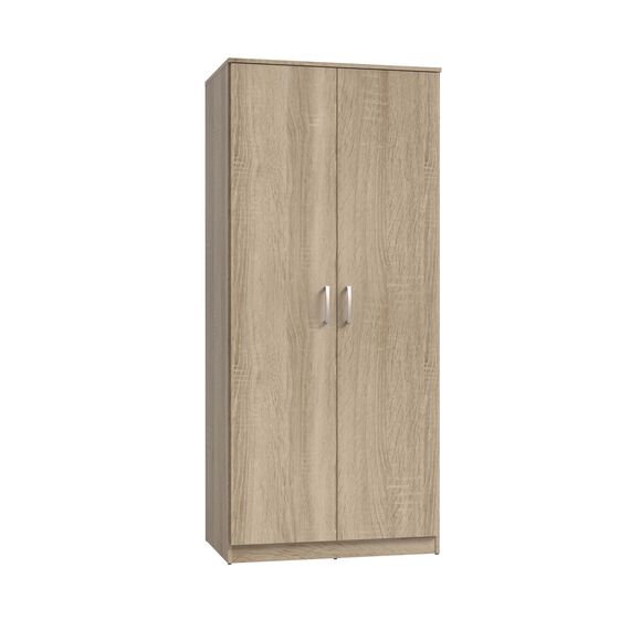 FORTE NIKO Schrank 80 85, Kleiderschrank klein, Flurschrank Schlafzimmerschrank Jugendzimmerschrank Kinderzimmerschrank Drehtürenschrank 2-türig, Sonoma Eiche, 82 cm breit x 185 cm hoch x 53 cm tief