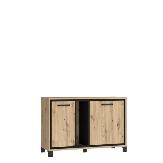 FORTE Trondheim Kommode mit 2 Türen, Holzwerkstoff, Artisan Eiche kombiniert mit Schwarz Eiche, 46,6 x 81,3 x 120,4 cm