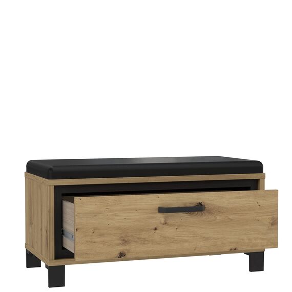 FORTE TRONDHEIM Bank mit 1 Schublade und gepolstertem Sitz, Holzwerkstoff, Artisan Eiche / Schwarzeiche, 89.1 x 44.7 x 41.5 cm