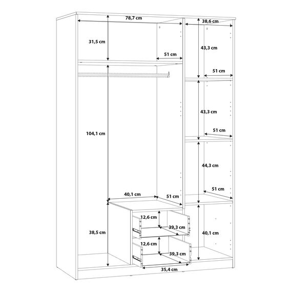 Forte NIKO Kleiderschrank 120 130, moderner Schrank 2-türig, Schlafzimmer, Jugendzimmer, Kinderzimmer, Holzwerkstoff, Artisan Eiche Holzdekor mit Spiegel, 122 cm breit x 185 cm hoch x 52,7 cm tief