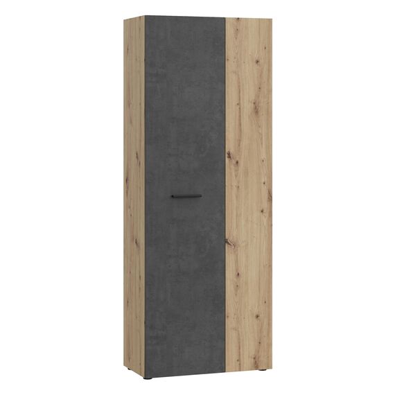 FORTE NET106 Schrank 70 180, Mehrzweckschrank, Staubsaugerschrank, Abstellraum, Drehtürenschrank, 2-türig mit Einlegeböden, Beton-/Holzdekor Artisaneiche, 68,7 cm breit x 181,1 cm hoch x 36,5 cm tief