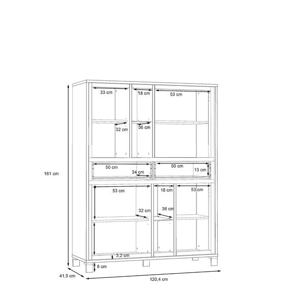 FORTE Trondheim Highboard, Holzwerkstoff, Artisan Eiche kombiniert mit Schwarz Eiche, 101,1 x 161 x 120,4 cm