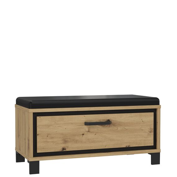 FORTE TRONDHEIM Bank mit 1 Schublade und gepolstertem Sitz, Holzwerkstoff, Artisan Eiche / Schwarzeiche, 89.1 x 44.7 x 41.5 cm
