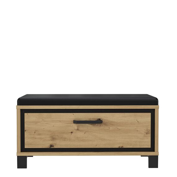 FORTE TRONDHEIM Bank mit 1 Schublade und gepolstertem Sitz, Holzwerkstoff, Artisan Eiche / Schwarzeiche, 89.1 x 44.7 x 41.5 cm