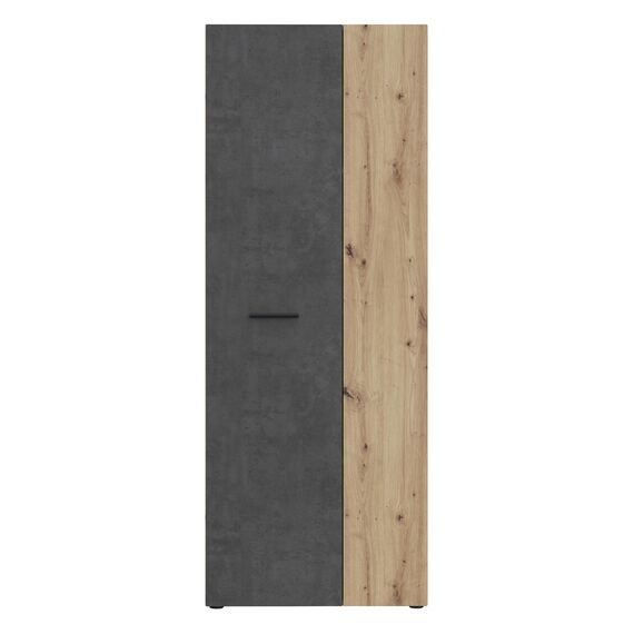 FORTE NET106 Schrank 70 180, Mehrzweckschrank, Staubsaugerschrank, Abstellraum, Drehtürenschrank, 2-türig mit Einlegeböden, Beton-/Holzdekor Artisaneiche, 68,7 cm breit x 181,1 cm hoch x 36,5 cm tief