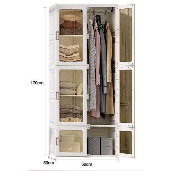 Dripex Kleiderschrank, Schrank 69 x 170 x 50 cm (B x H x T), einfache Montage, Faltbarer Mehrzweckschrank mit Stange, magnetische Türen, für Wohnzimmer Schlafzimmer Weiß