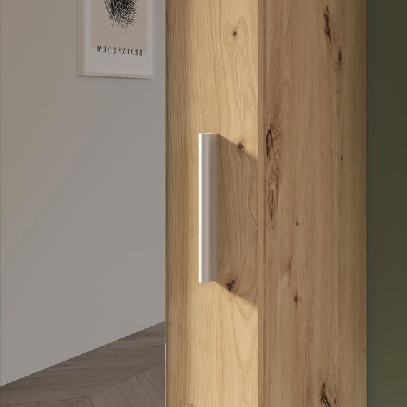 FORTE NET106 Schrank 50, Schuhschrank, Garderobenschrank, Abstellraum, Drehtürenschrank, 1-türig mit Einlegeböden, Spiegel, Holzdekor: Artisan Eiche, 50 cm breit x 180 cm hoch x 35 cm tief