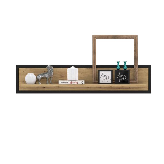 FORTE Trondheim Wandregal, Holzwerkstoff, Artisan Eiche/Schwarz Eiche, 29,6 x 140 x 23,4 cm