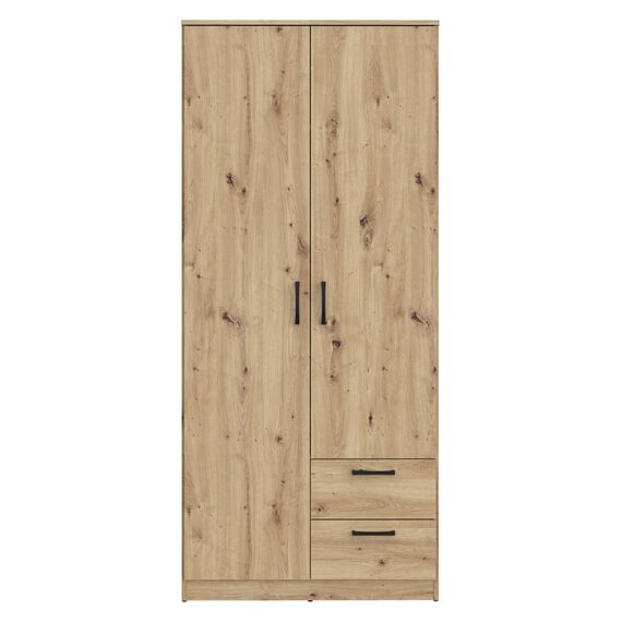 FORTE NIKO Kleiderschrank 82, Scandi Kleiderschrank mit 2 Türen und 2 Schubladen, Holzwerkstoff, Artisan Eiche Dekor, 81,9 cm breit, 185 cm hoch, 52,7 cm tief
