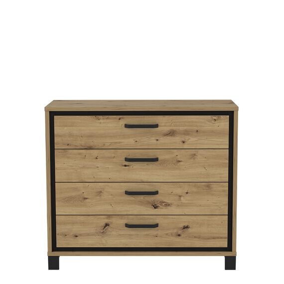 FORTE TRONDHEIM Kommode mit 4 Schubladen, Holzwerkstoff, Artisan Eiche / Schwarzeiche, 104.7 x 81.3 x 41.5 cm