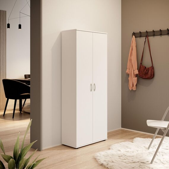 Stella Trading 3 Schuhschrank hoch, Weiß - Vielseitiger Mehrzweckschrank mit verstellbaren Einlegeböden - 70 x 176 x 35 cm (B/H/T)