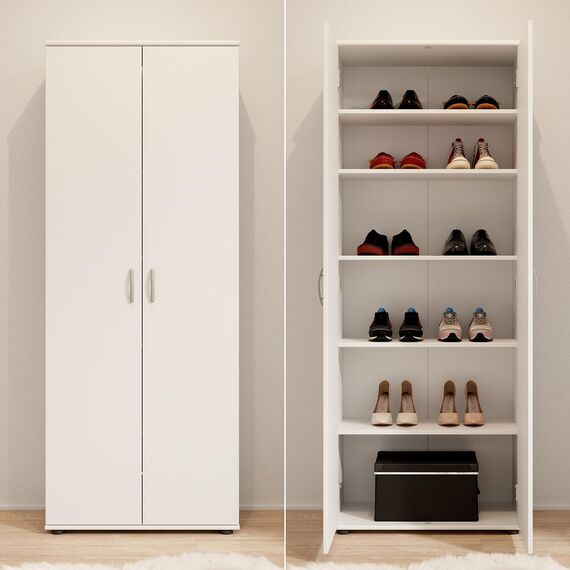 Stella Trading 3 Schuhschrank hoch, Weiß - Vielseitiger Mehrzweckschrank mit verstellbaren Einlegeböden - 70 x 176 x 35 cm (B/H/T)