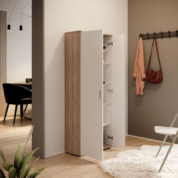 TALENT 3 Schuhschrank hoch, Eiche Sonoma Optik / Weiß - Vielseitiger Mehrzweckschrank mit verstellbaren Einlegeböden - 70 x 176 x 35 cm (B/H/T)