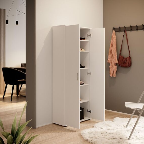 Stella Trading 3 Schuhschrank hoch, Weiß - Vielseitiger Mehrzweckschrank mit verstellbaren Einlegeböden - 70 x 176 x 35 cm (B/H/T)