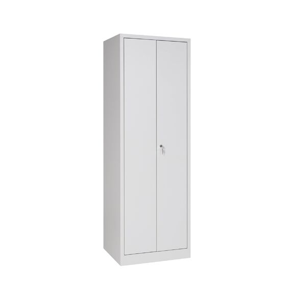 furni24 TÜV/GS - Metall Putzmittelschrank – Wäsche Schrank aus Stahl mit Türen, Garderobenstange, große Fächer, Hutablage, fertig montiert - Grau, XXL 60 x 50 x 180 cm