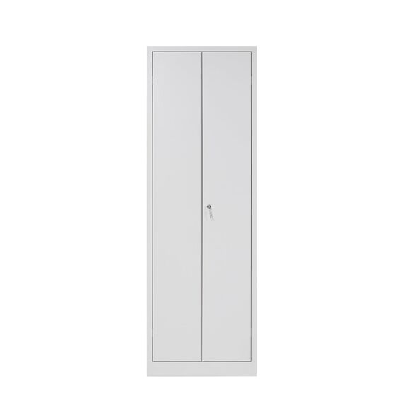 furni24 TÜV/GS - Metall Putzmittelschrank – Wäsche Schrank aus Stahl mit Türen, Garderobenstange, große Fächer, Hutablage, fertig montiert - Grau, XXL 60 x 50 x 180 cm