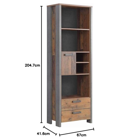 FORTE Clif Regal mit 1 Tür und 2 Schubladen, Holzwerkstoff, Old – Wood Vintage/ Betonoptik Dunkelgrau, 67 x 204,7 x 41,6 cm