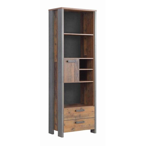 FORTE Clif Regal mit 1 Tür und 2 Schubladen, Holzwerkstoff, Old – Wood Vintage/ Betonoptik Dunkelgrau, 67 x 204,7 x 41,6 cm