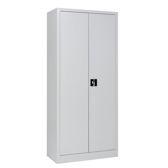 furni24 Metall Putzmittelschrank – Wäscheschrank aus Stahl mit Türen,Dreipunktverriegelung incl. 2 Schlüsseln, Garderobenstange, großen Fächern, Hutablage, fertig montiert - Grau, XXL 80x180x40cm