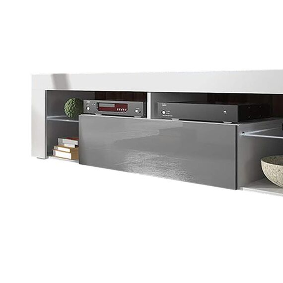 Selsey Bianko – TV Lowboard/TV Schrank, Weiß Matt/Grau Hochglanz, mit LED-Beleuchtung, 140 x 35 x 50,6 cm