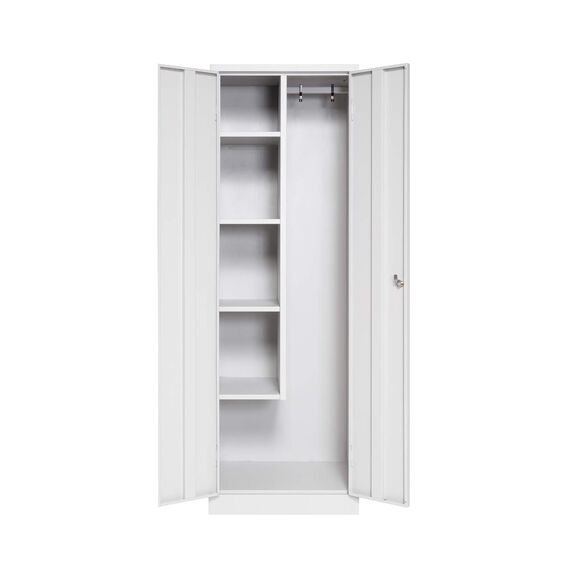 furni24 TÜV/GS - Metall Putzmittelschrank – Wäsche Schrank aus Stahl mit Türen, Garderobenstange, große Fächer, Hutablage, fertig montiert - Grau, XXL 60 x 50 x 180 cm