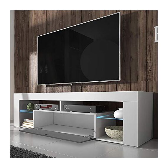 Selsey Bianko – TV Lowboard/TV Schrank, Weiß Matt/Grau Hochglanz, mit LED-Beleuchtung, 140 x 35 x 50,6 cm