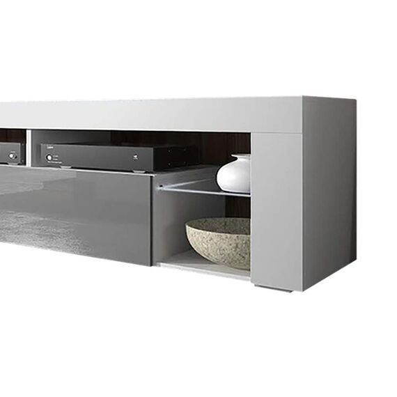 Selsey Bianko – TV Lowboard/TV Schrank, Weiß Matt/Grau Hochglanz, mit LED-Beleuchtung, 140 x 35 x 50,6 cm