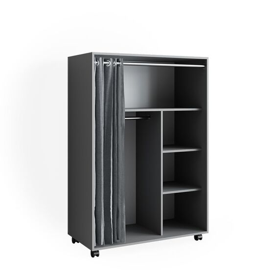 Vicco Kleiderschrank Doros, Grau, 100 x 146.6 cm mit Rollen, mit Rollen zur flexiblen Platzierung im Raum