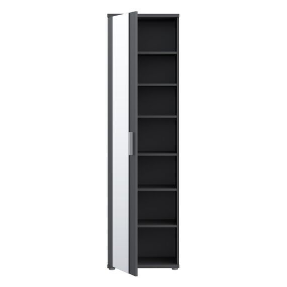 Forte NET106 Schuhschrank 50, schmaler Flurschrank mit 6 Einlegeböden und Spiegelfront, Flur, Diele, Holzwerkstoff, Uni Wolfram Grau, 50,2 cm breit x 179,1 cm hoch x 34,8 cm tief