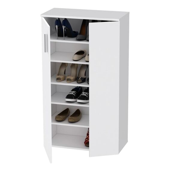 FORTE Boots Schuhschrank mit 2 Türen, Holzwerkstoff, Weiß, 68.90 x 34.79 x 120,41 cm