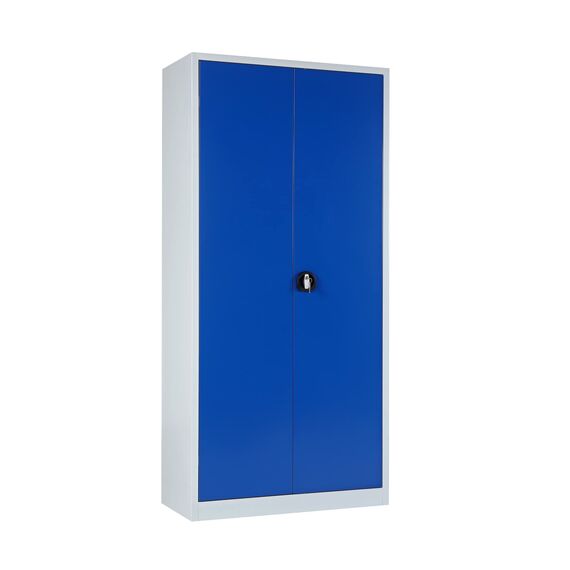 furni24 Metall Putzmittelschrank–Wäscheschrank aus Stahl mit blauen Türen Zweipunktverriegelung incl. 2 Schlüsseln Kleiderspind Stahl Lagerschrank Werkzeugschrank fertig montiert-Grau 92x195x42cm