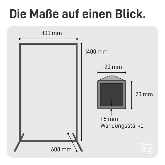 Natural Goods Berlin 1x Kleiderständer Rechteck Design Garderobe freistehend, Metall, minimalistisch, stabil, DIY (Weiß, H 140cm x B 80cm)