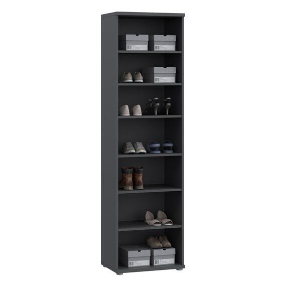 Forte NET106 Schuhschrank 50, schmaler Flurschrank mit 6 Einlegeböden und Spiegelfront, Flur, Diele, Holzwerkstoff, Uni Wolfram Grau, 50,2 cm breit x 179,1 cm hoch x 34,8 cm tief