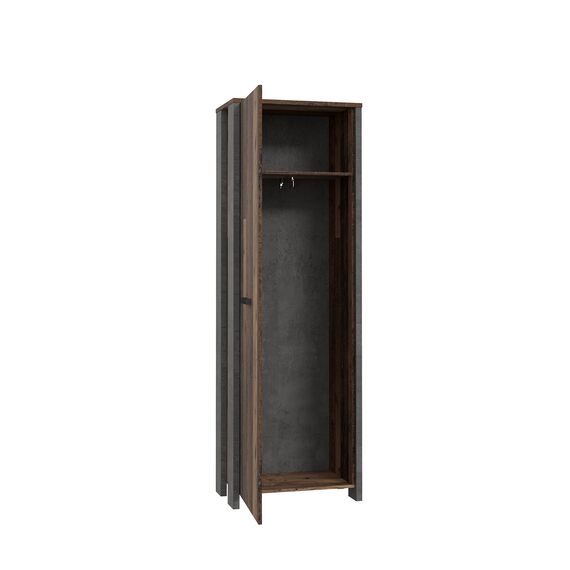 FORTE CLIF Schrank 65 70, Kleiderschrank klein Flurschrank schmal Garderobenschrank Industrial Holzdekor: Old – Wood Vintage / Betonoptik Dunkelgrau, 67 cm breit x 201.5 cm hoch x 42 cm tief