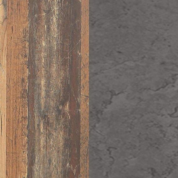 FORTE CLIF Schrank 150 160, Kleiderschrank mit Spiegel Industrial Vintage Schlafzimmerschrank 4-türig Holzdekor: Old – Wood Vintage / Betonoptik Dunkelgrau, 156 cm breit x 205 cm hoch x 52 cm tief