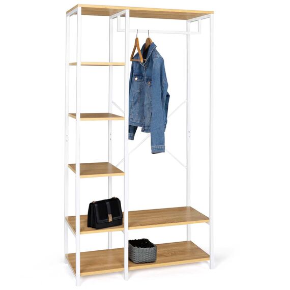 IDMarket - Kleiderschrank Garderobe Regale B. 90 cm DETROIT Industriedesign Holz und Metall weiß