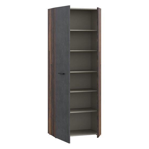 Forte NET106 Schrank 70, Schuhschrank, Garderobenschrank, Abstellraum, Drehtürenschrank, 2-türig mit Einlegeböden, Betonoptik mit Holzdekor: Vintage Eiche, 68,7 cm breit x 181,1 cm hoch x 36,5 cm tief