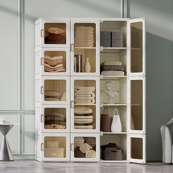 Dripex Kleiderschrank, Schrank 104 x 170 x 50 cm (B x H x T), einfache Montage, Faltbarer Mehrzweckschrank mit magnetische Türen, für Wohnzimmer Schlafzimmer Weiß
